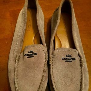 Coach Mary lockup gray suede loafers